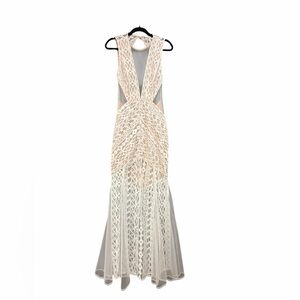 Elegant White Lace Maxi Dress low back sheer cutouts